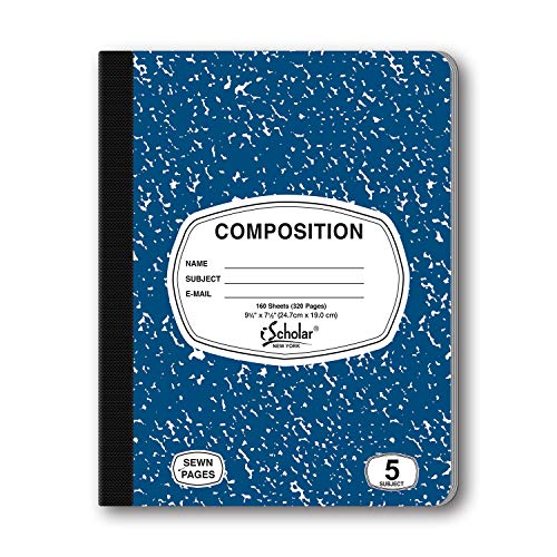 iScholar 5-Subject Colored Marble Composition Book, 160 Sheets, Wide Ruled, 9.75 x 7.5-Inches, Cover Color May Vary (18115)