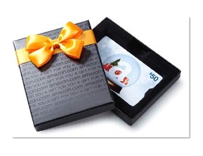 Amazon.com $50 Gift Card in a Black Gift Box (Holiday Globe Card Design)