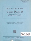 South Bend Lathe Works, 9 Inch Model B Parts List, No. P-477 Horizontal Motor Drive Lathe Manual Year (1943)