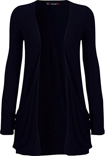 WearAll Women's Long Sleeve Pocket Cardigan - Navy Blue - US 16-18 (UK 20-22)