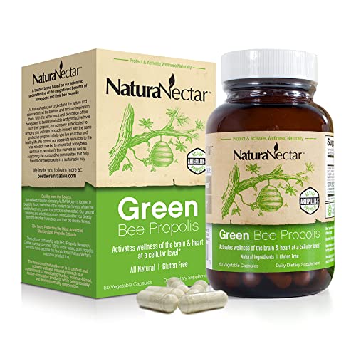 NaturaNectar Natural Green Bee Propolis â€“ Nootropic Brain Supplement â€“ Focus, Memory & Immune Support- Ultra Pure Flavonoids, Premium Brazilian Green Propolis, - Gluten Free - Ethanol Free - Caffeine Free (60 Capsules)