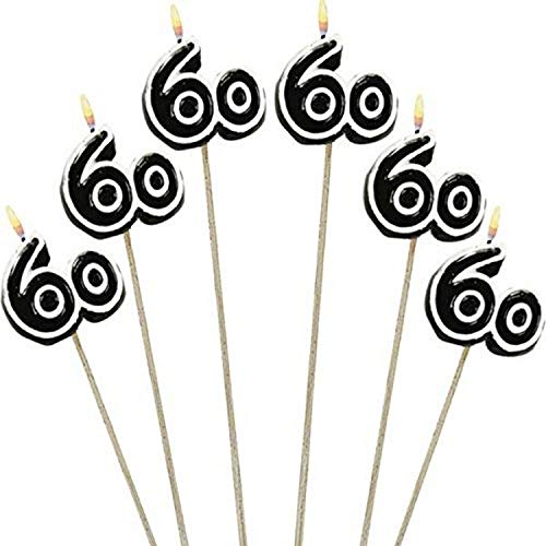 Amscan Numerical Candles, 60th Celebration Candles on a Stick, Party Supplies, Multicolor, 9 1/2", 6ct -
