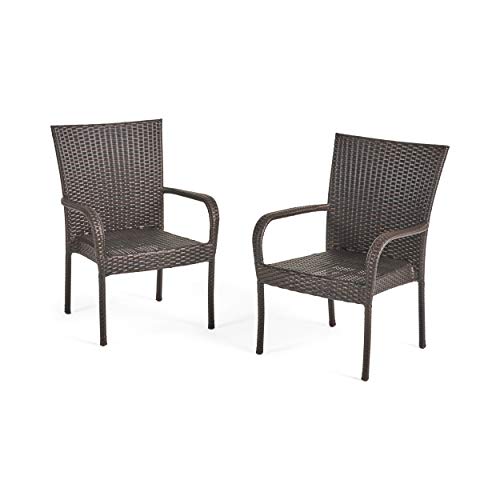 Christopher Knight Home Outdoor Wicker Stackable Club Chairs, 2 Count Set, Multibrown (Pack of 1)
