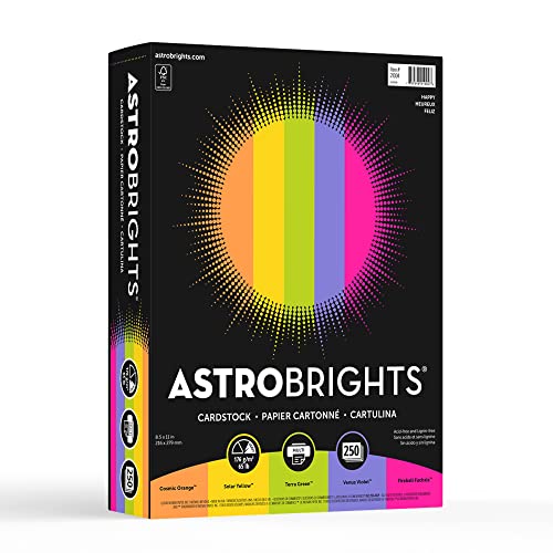 Astrobrights Colored Cardstock, 8.5"x11", 65lb./176 gsm, Happy 5-Color Assortment, 250 sheets (21004)