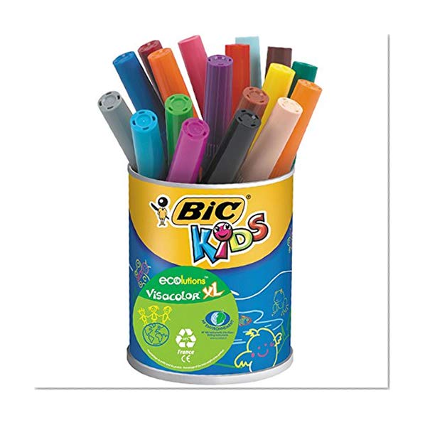 BIC Kids Visacolor XL ECOlutions Feutres de Coloriage à Pointe Large - Couleurs Assorties, Pot de 18