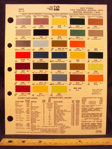 1977 FORD LDT II, Granada, Pinto, Mustang, Maverick, Ranchero, & Thunderbird Paint Colors Chip Page