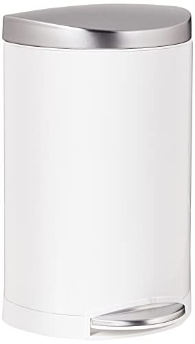 Book Cover simplehuman 10 Liter / 2.3 Gallon Small Semi-Round Bathroom Step Trash Can, White Steel With Stainless Steel Lid