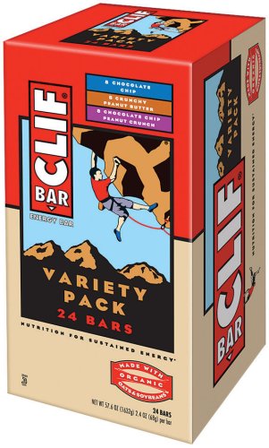 Clif Bar Energy Bar, Variety Pack, Chocolate Chip, Crunchy Peanut Butter, Chocolate Chip Peanut Crunch, 2.4-Ounce Bars, 24 Count