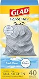 GLAD ForceFlex Tall Kitchen Drawstring Trash Bags, 13 Gallon Drawstring Trash Bag for Tall Kitchen Trash Can, Fresh Clean Scent to Eliminate Odors, 40 Count