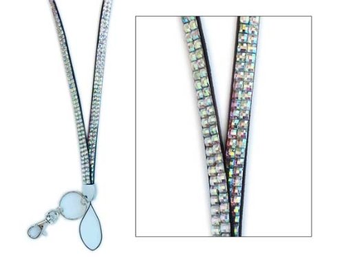 Iridescent Rainbow Rhinestone Lanyard Badge ID Holder