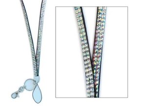 Iridescent Rainbow Rhinestone Lanyard Badge ID Holder