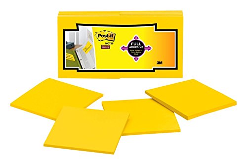 Post-it Super Sticky Full Adhesive Notes, 2x Sticking Power, 3 x  3-Inches, Electric Yellow, 12-Pads/Pack