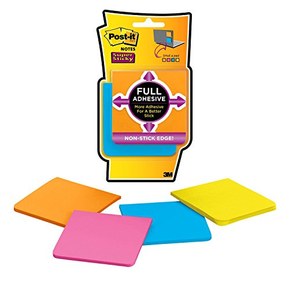 Post-it Super Adhésif 76mm x 76mm Plein Adhesive Notes Pad - Couleurs assorties (Lot de 4, 25 Notes par Pad)