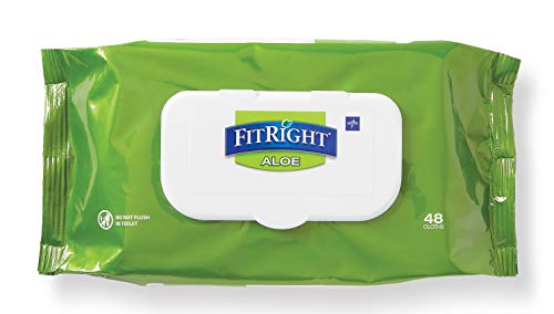 Book Cover Medline FitRight Aloe Personal Cleansing Cloth Wipes, Scented, Pack of 48, 8 x 12 inch Adult Large Incontinence Wipes