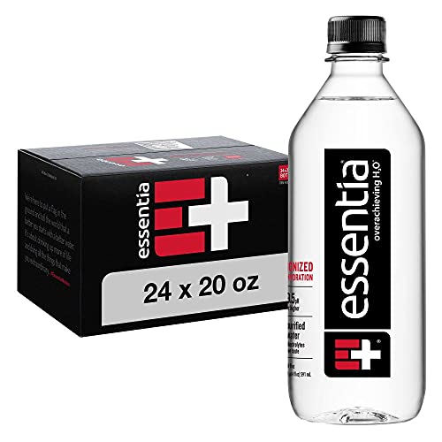 Book Cover Essentia Bottled Water, 20 Ounce, Pack of 24 Bottles; 99.9% Pure, Infused with Electrolytes for a Smooth Taste, pH 9.5 or Higher; Ionized Alkaline Water