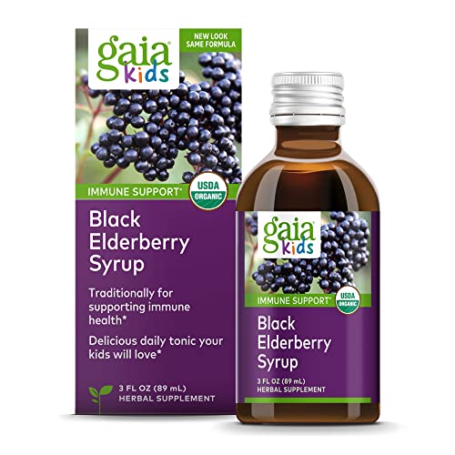 Book Cover Gaia Herbs, Gaia Kids Black Elderberry Syrup, Delicious Daily Immune Support with Antioxidants, Organic Sambucus Elderberry, 3 Ounce