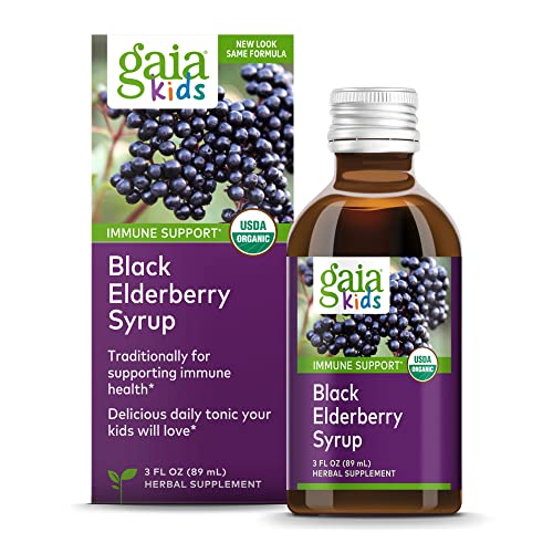 Gaia Herbs, Gaia Kids Black Elderberry Syrup, Delicious Daily Immune Support with Antioxidants, Organic Sambucus Elderberry, 3 Ounce