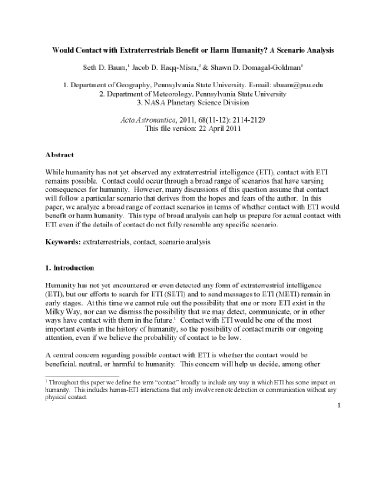 NASA report on Aliens "Would Contact with Extraterrestrials Benefit or Harm Humanity? A Scenario Analysis" [annotated]