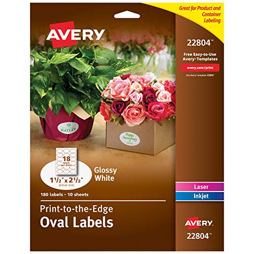 Avery Oval Labels for Laser & Inkjet Printers, 1.5" x 2.5", 180 Glossy White Labels (22804)