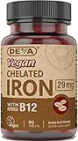 Deva Nutrition Vegan Chelated Iron 29 mg Fortified with B-12 - High Potency, Easy to Swallow - 90 Tablets, 1-Pack