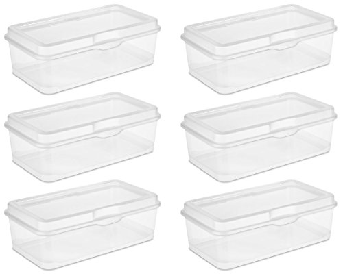 Sterilite 18058606 Large Flip Top, Clear, 6-Pack