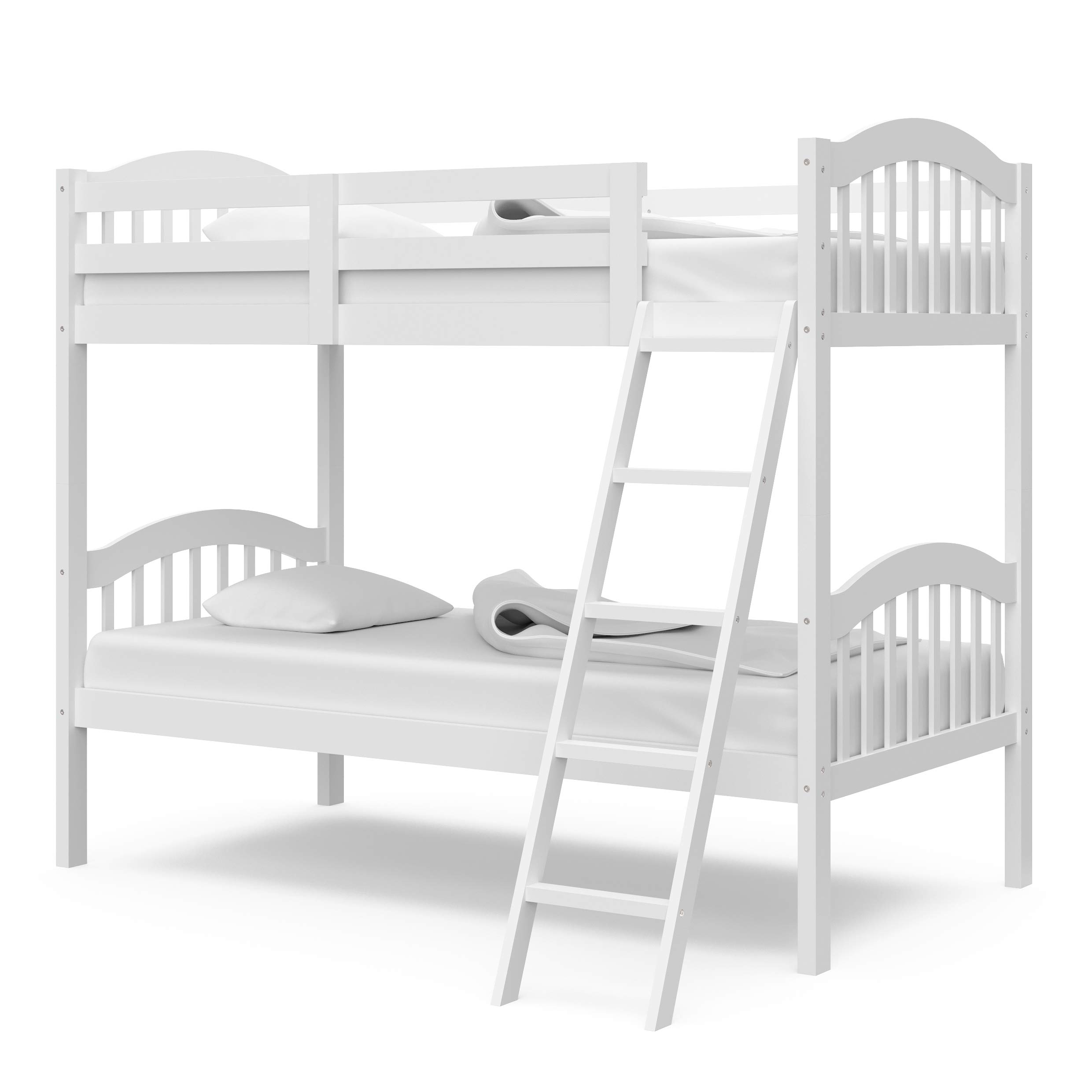 Book Cover Storkcraft Long Horn Solid Hardwood Twin Bunk Bed, White Twin Bunk Beds for Kids with Ladder and Safety Rail White 1 Count (Pack of 1)