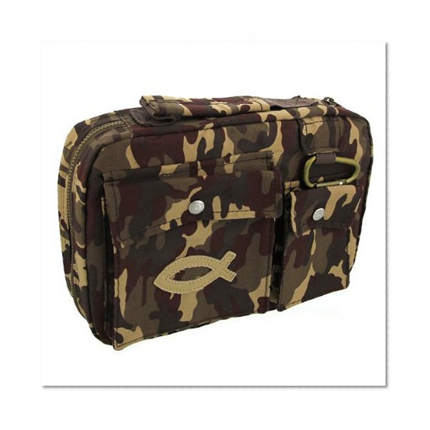 Cotton Twill Camouflage Bible / Book Cover w/Fish Patch (Large)