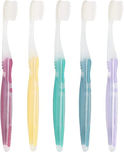 Nimbus Extra Soft Toothbrushes (Compact Size Head) Periodontist Design Tapered Bristles for Sensitive Teeth and Receding Gums, Individually Wrapped Plaque Remover Toothbrush (5 Pack, Colors May Vary)