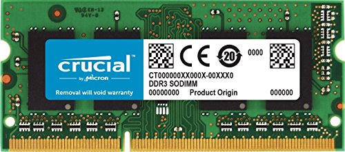 Crucial 2GB Single DDR3/DDR3L 1600 MT/S (PC3-12800) Unbuffered SODIMM 204-Pin Memory - CT25664BF160B