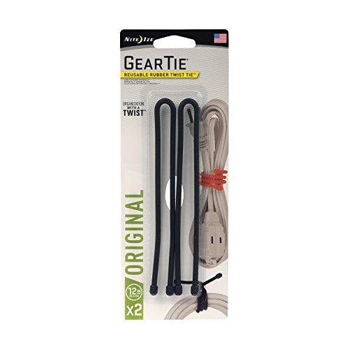 Nite Ize GT12-2PK-01 Original Gear, Reusable Rubber Twist Tie, 12" - 2-Pack, Black