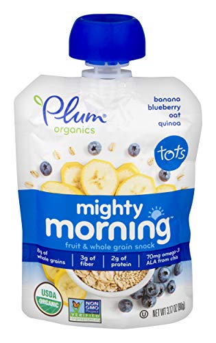 Plum Organics Mighty Morning, Organic Toddler Food, Banana, Blueberry, Oat & Quinoa, 3.17 Ounce Pouch (Pack of 12)