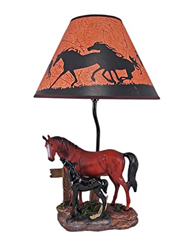 Book Cover DWK Brown Mare and Foal Horse Hand Painted Table Lamp w/Shade