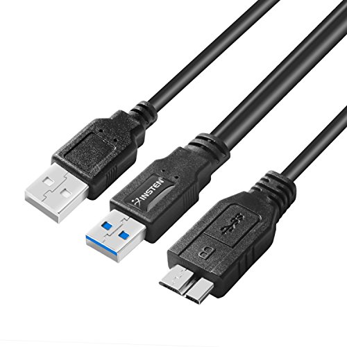 Insten Dual USB 3.0 Type A to Micro-B USB Y Shape High Speed Cable for External Hard Drive/Seagate/Toshiba/WD/Wii-U/Note 3/Galaxy S5/HDD Enclosure (21 Inches)(A Male to Micro B) Data Sync and Charging