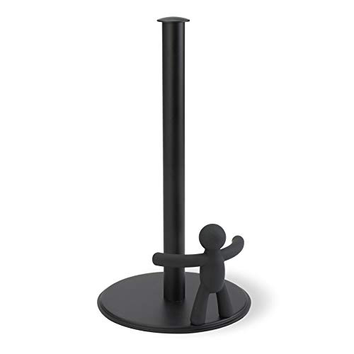 Umbra Buddy Paper Towel Holder Stand for Kitchen Countertop, Unique Dispenser, Black, 7.16 Inch L x 7.16 Inch W x 13.25 Inch H
