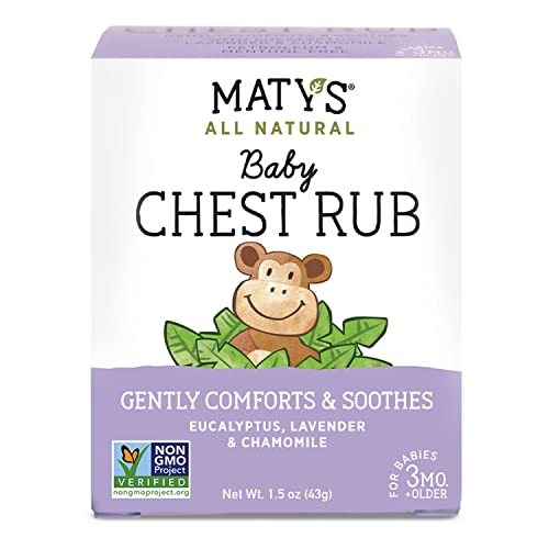 Maty's All Natural Baby Chest Rub, Pure & Natural Rub for Babies 3 Mo+, Soothes Coughs & Stuffy Noses with Lavender & Chamomile, 1.5 Ounce Jar
