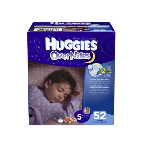 Book Cover Huggies OverNites Diapers, Size 5, Big Pack, 52 Count