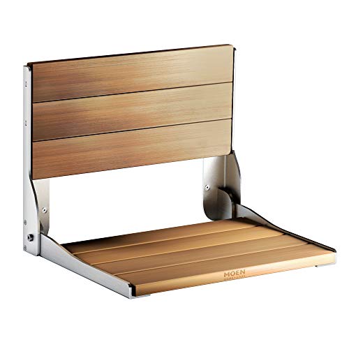 Book Cover Moen Teak Wood Folding Shower Seat, Aluminum (DN7110)