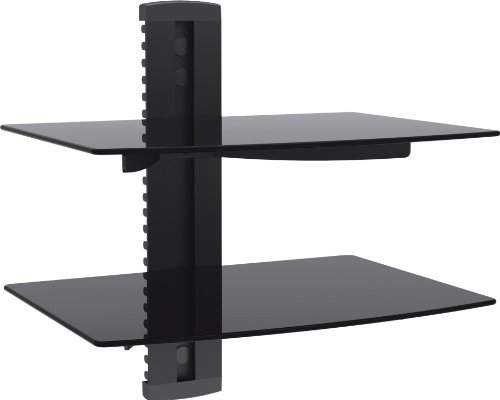 VonHaus Floating Shelves Black - 2-tier Wall Mount Bracket and Strengthened Tempered Glass - for DVD / Blu-Ray Player, Sky Box, Games Consoles