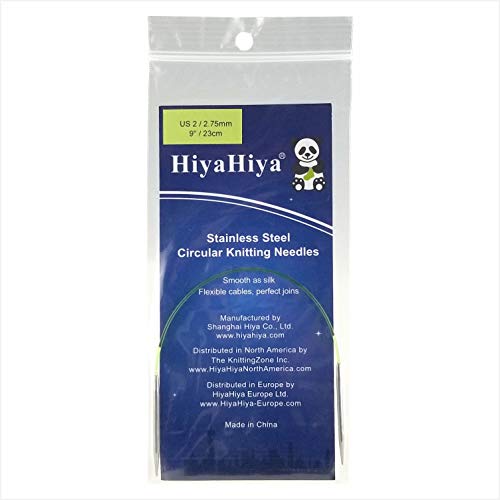 HiyaHiya Circular 9 inch (23cm) Steel Knitting Needle Size US 2 (2.75mm) HISTCIR9-2