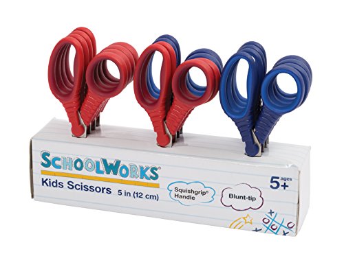 Book Cover Schoolworks 153520-1004 Back to School Supplies, Kids Scissors Bulk Blunt-tip, 5 Inch, 12 Pack, Red/Blue