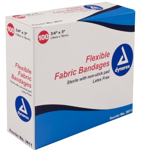 Dynarex Adhesive Fabric Bandage, 3/4 Inches X 3 Inches Sterile, 100 Count (Pack of 3)