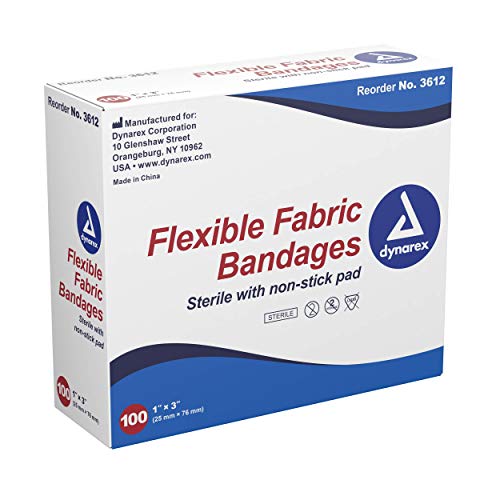 Dynarex Adhesive Fabric Bandage, 1 Inches X 3 Inches Sterile, 100 Count (Pack of 3)