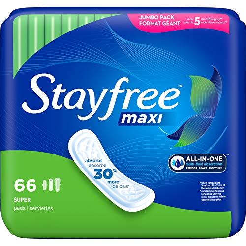 Book Cover Stayfree Maxi Pads for Women, Super - 66 Count