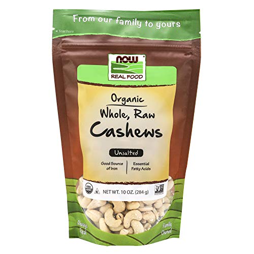 Book Cover NOW Foods, Certified Organic Cashews, Whole, Raw and Unsalted, Rich Buttery Flavor, Source of Fiber, Protein and Iron, Certified Non-GMO, 10-Ounce (Packaging May Vary) Organic Whole Cashews
