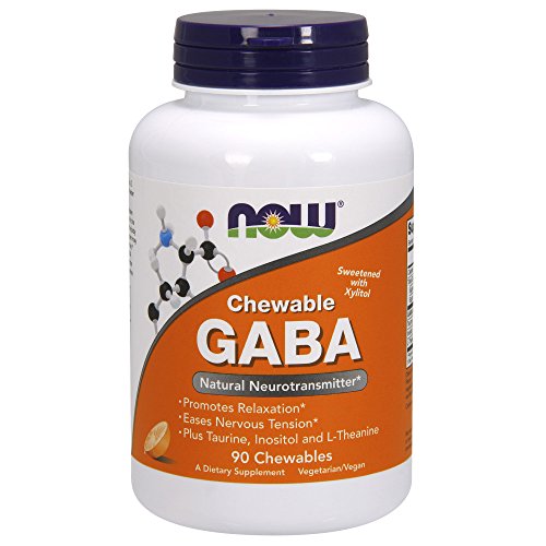 NOW Supplements, GABA (Gamma-Aminobutyric Acid), Neurotransmitter Support*, Orange Flavor, 90 Chewables