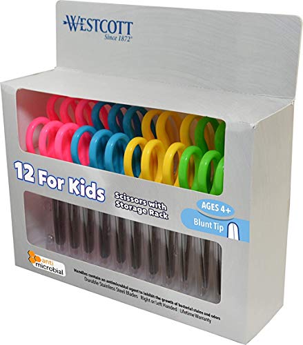 Book Cover Westcott 5â€™â€™ Blunt Scissors For Kids With Anti-Microbial Protection, Assorted, Pack of 12 (14871)