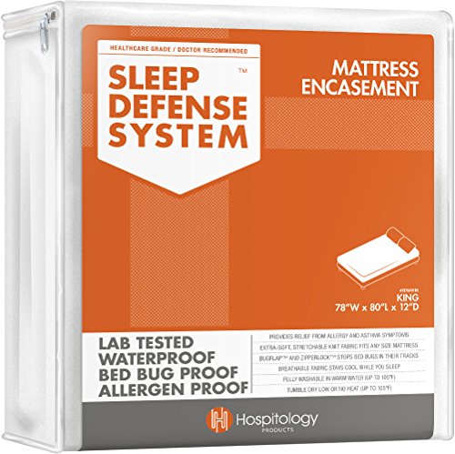 Book Cover HOSPITOLOGY PRODUCTS Sleep Defense System - Zippered Mattress Encasement - King - Hypoallergenic - Waterproof - Bed Bug & Dust Mite Proof - Stretchable - Standard 12