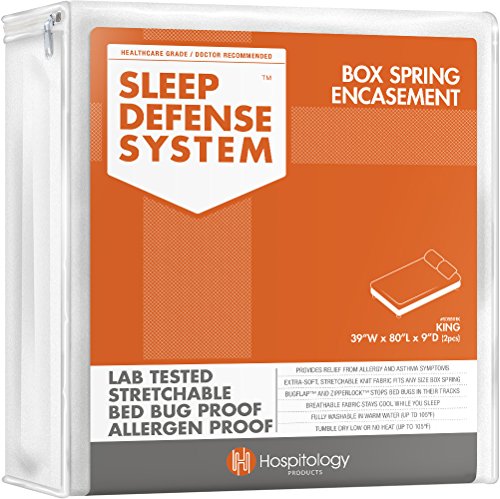 Book Cover HOSPITOLOGY PRODUCTS Box Spring Encasement - Zippered Bed Bug Dust Mite Proof Hypoallergenic - Sleep Defense System - Split King - 39