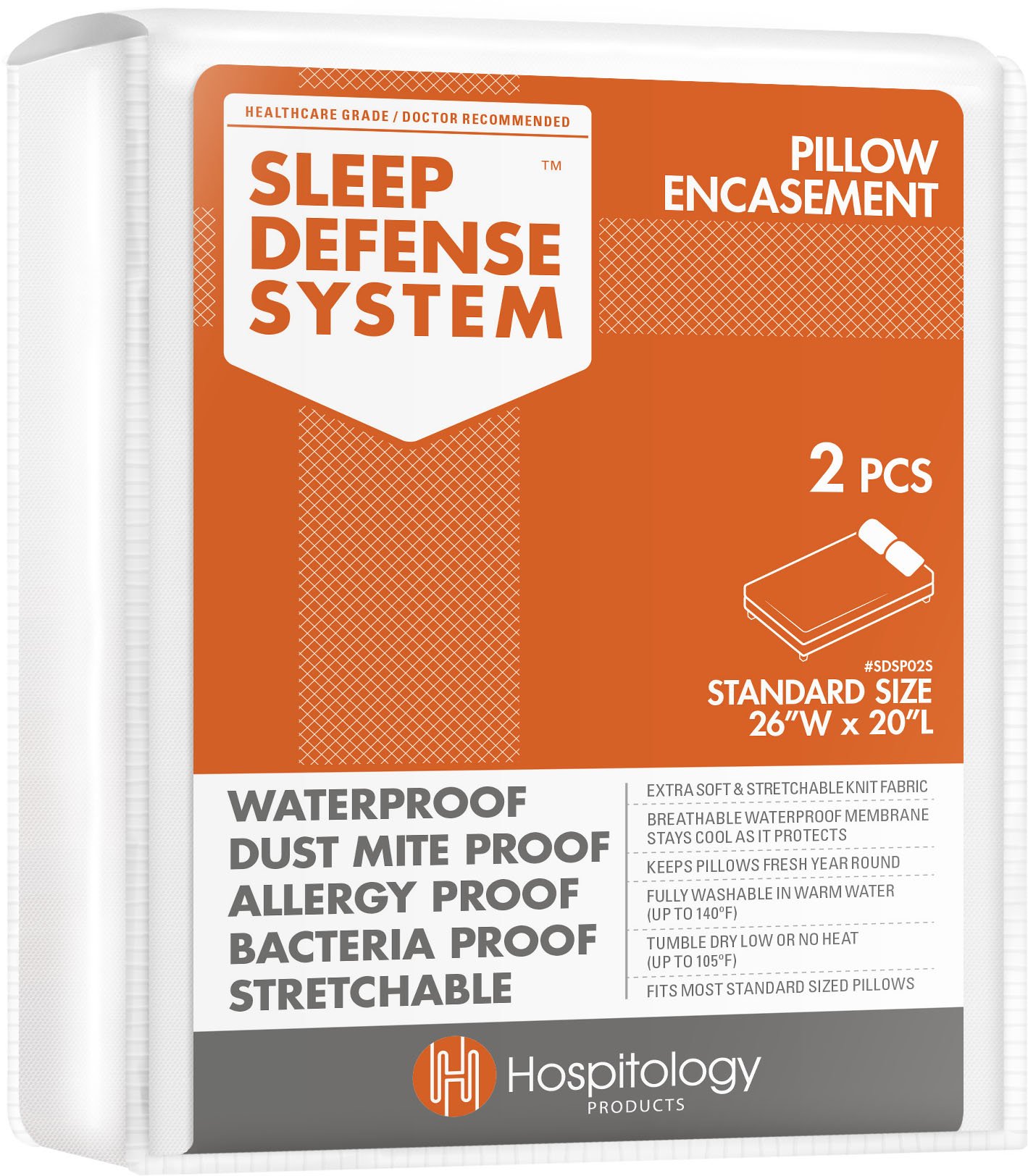 Book Cover HOSPITOLOGY PRODUCTS Pillow Encasement- Zippered Bed Bug Dust Mite Proof Hypoallergenic - Sleep Defense System - Standard - Waterproof - Set of 2-20