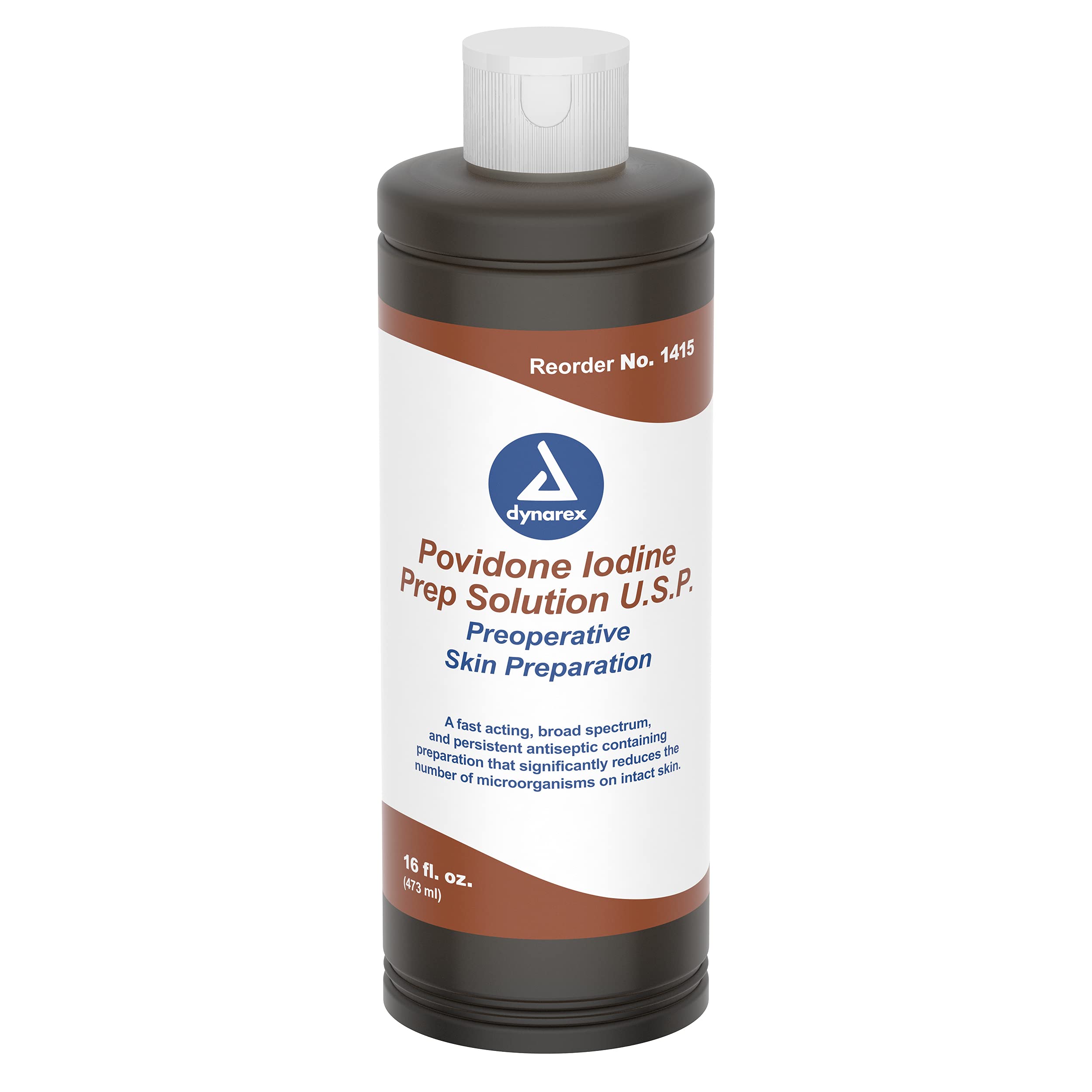 Dynarex Povidone Iodine Prep Solution USP, Effective Topical Antiseptic for Skin and Mucosa, Cleansing and Preparation, Brown, 1 - 16 Fluid Oz. Bottle 16 Fl Oz (Pack of 1)